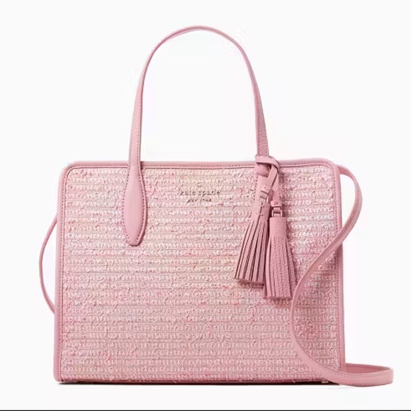 kate spade Handbags - Kate Spade Rowe Summer Pink Tweed Medium Preppy Top Zip Satchel